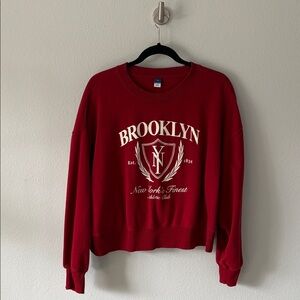 Old Navy Red Brooklyn Graphic Crewneck Sweatshirt